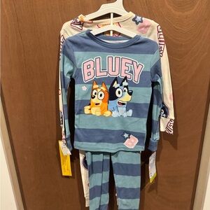 Bluey Kids Pajama Set - Blue and White Stripes